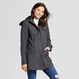 A New Day Gray Wool Duffle Coat Pea Coat Gray Hooded Size Small